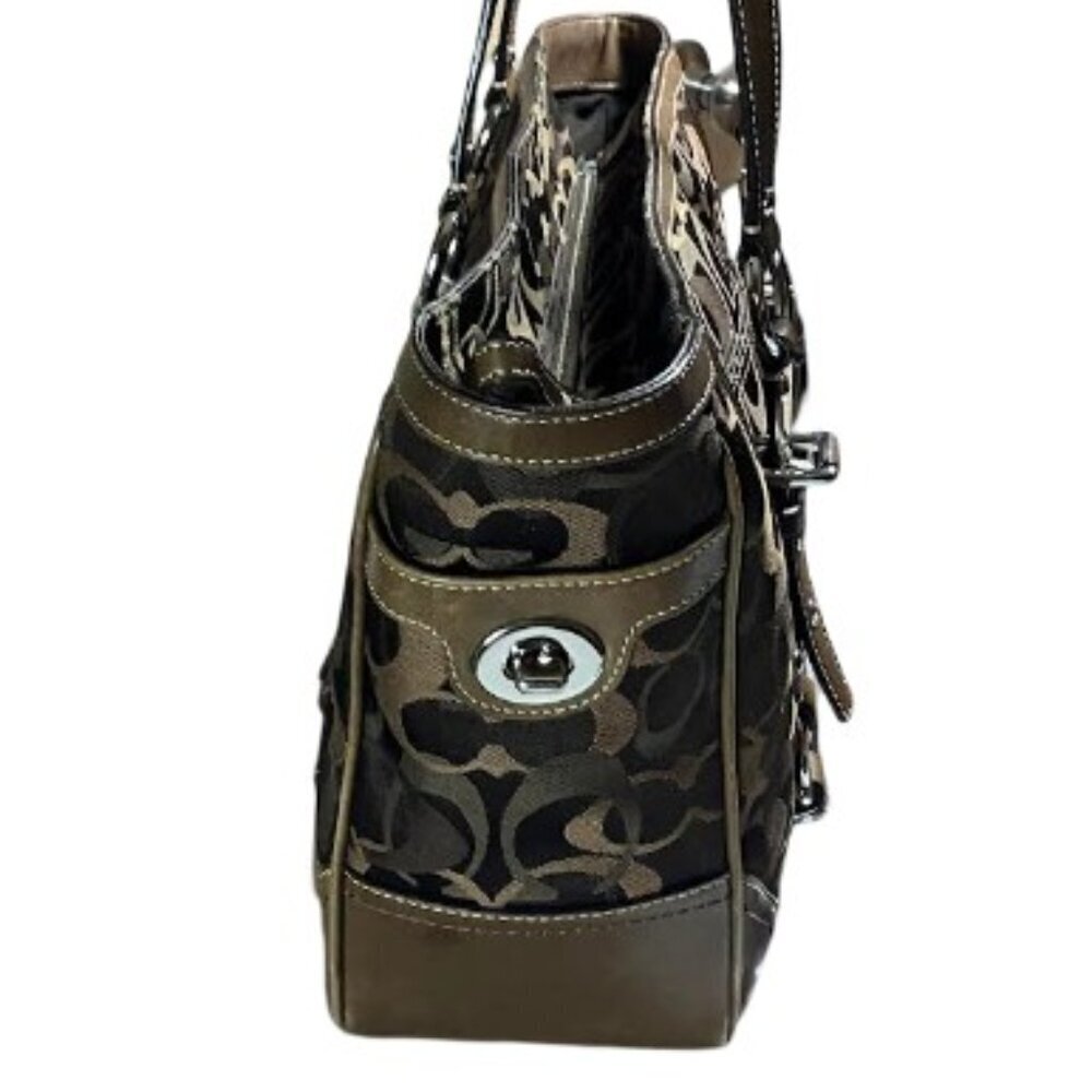 Coach Gallery Optic Signature Tote Bag Vintage Chocolate Monogram Canvas EUC - Picture 15 of 16